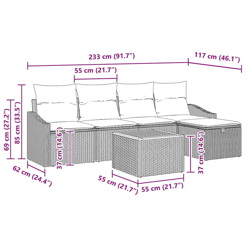 vidaXL Garden Sofa Set with Cushion 6 pcs Black Poly rattan