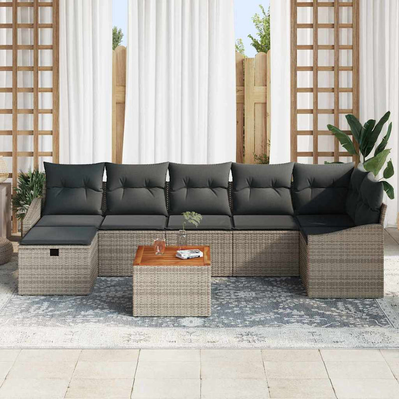 vidaXL Garden Sofa Set with Storage 8 pcs Grey Poly rattan