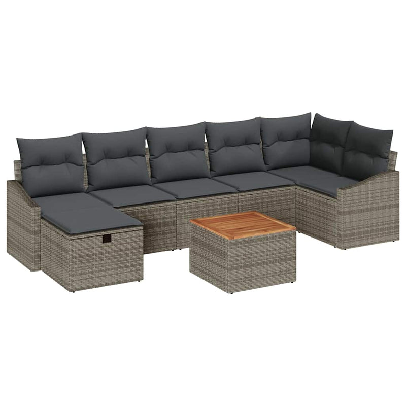 vidaXL Garden Sofa Set with Storage 8 pcs Grey Poly rattan