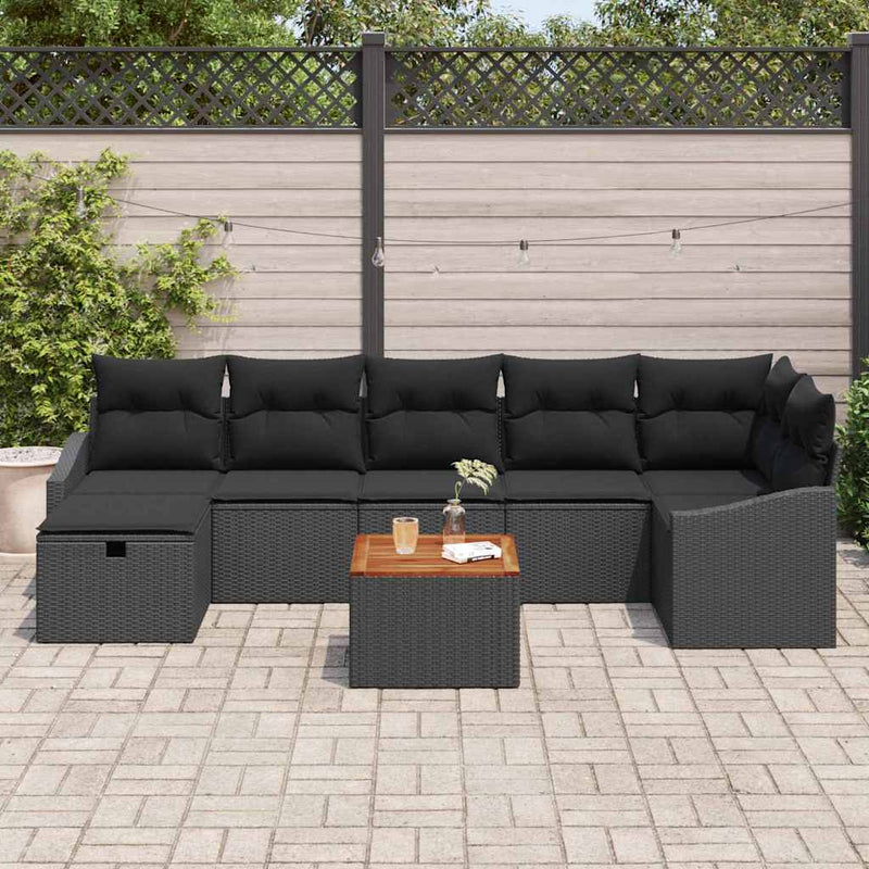 vidaXL Garden Sofa Set with Storage 8 pcs Black Poly rattan