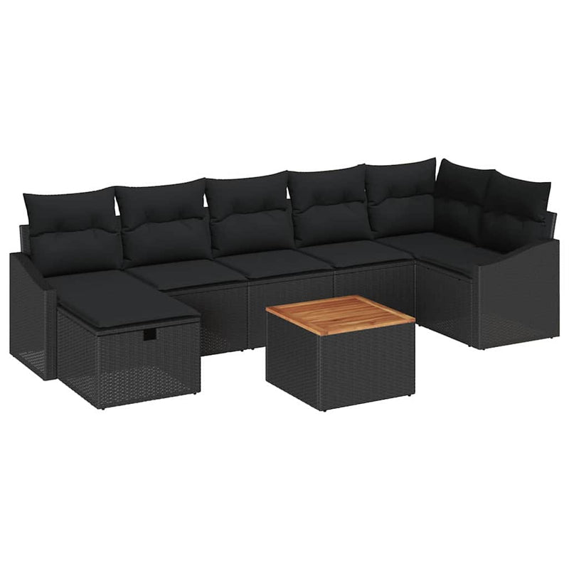 vidaXL Garden Sofa Set with Storage 8 pcs Black Poly rattan