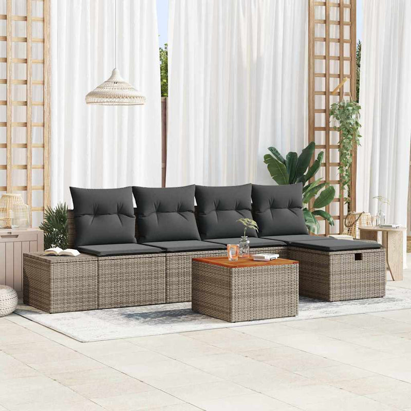 vidaXL Garden Sofa Set with Cushion 6 pcs Grey Poly rattan