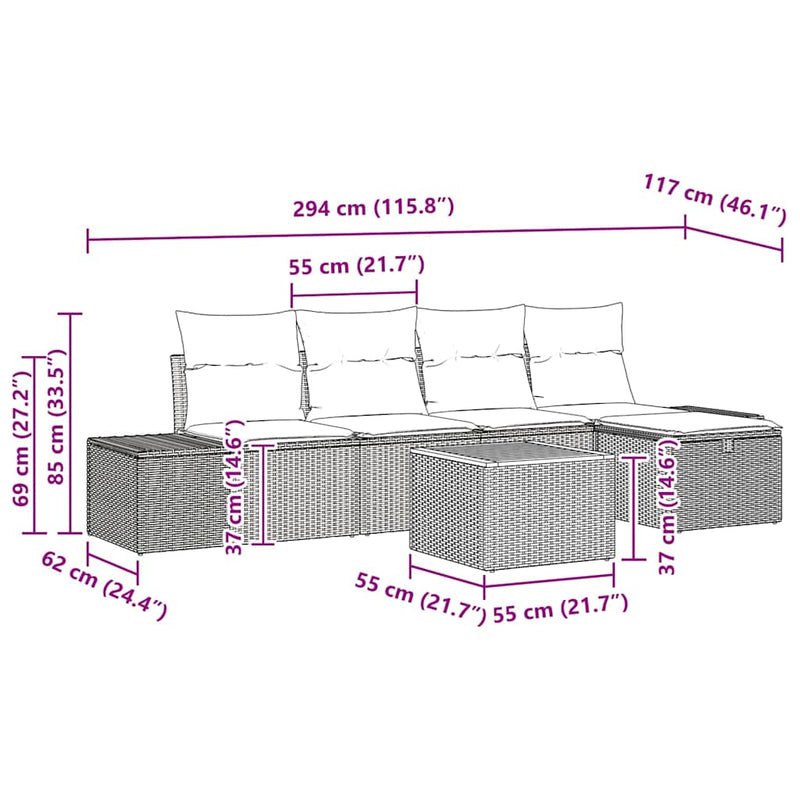 vidaXL Garden Sofa Set with Cushion 6 pcs Grey Poly rattan