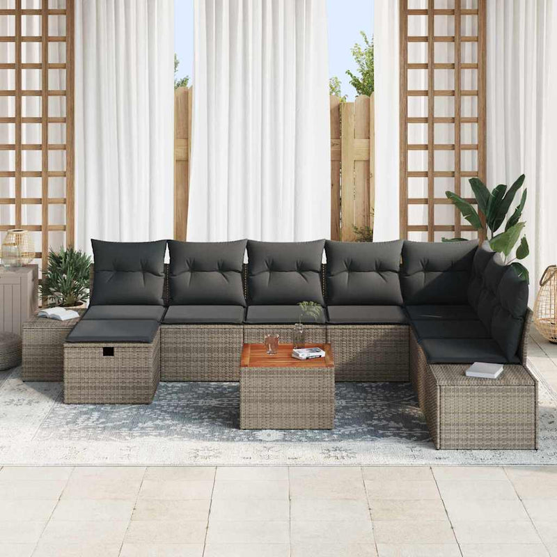 vidaXL Garden Sofa Set with Cushion 9 pcs Grey Poly rattan