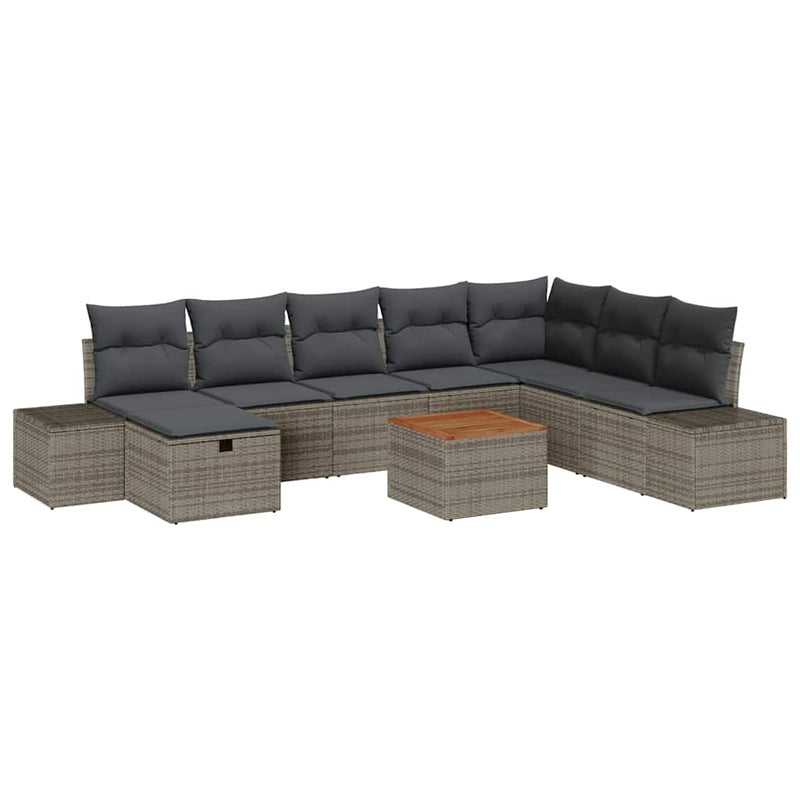 vidaXL Garden Sofa Set with Cushion 9 pcs Grey Poly rattan