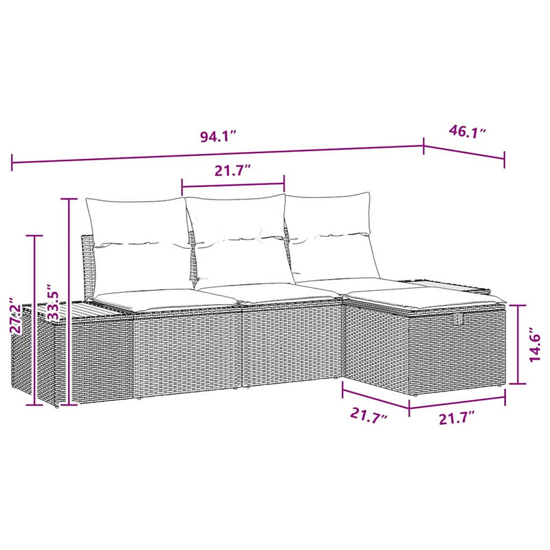 vidaXL Garden Sofa Set with Cushion 4 pcs Black Poly Rattan