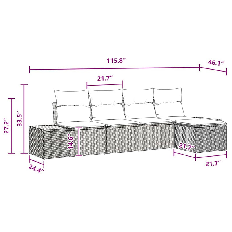 vidaXL Garden Sofa Set with Pillow 5 pcs Black Poly rattan