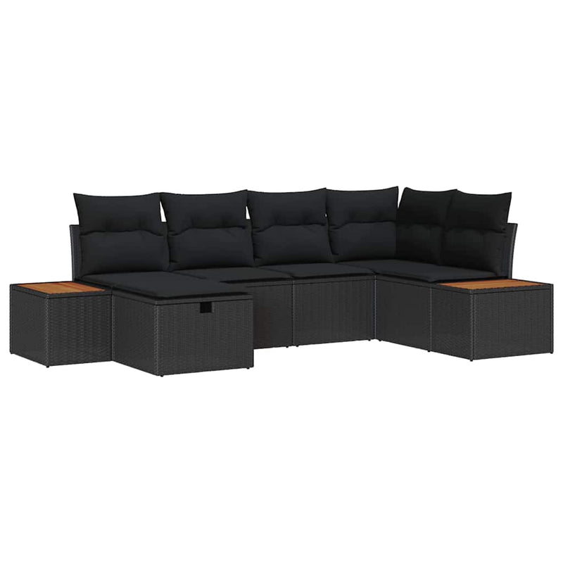 vidaXL Garden Sofa Set with Pillow 6 pcs Black Poly rattan