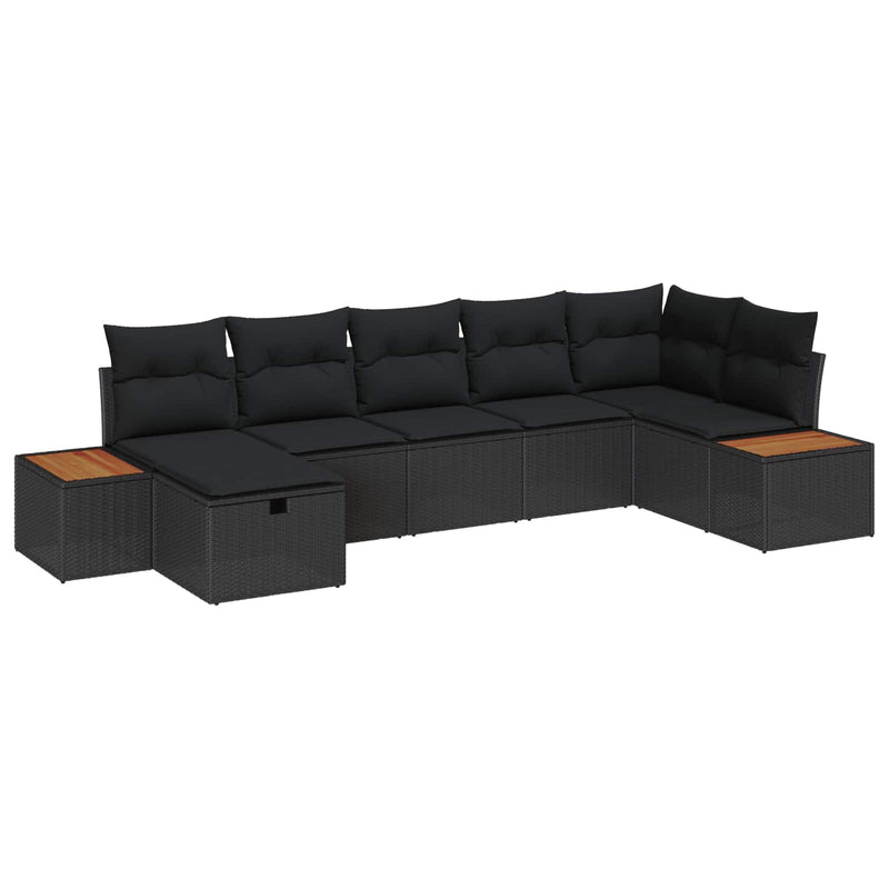 vidaXL Garden Sofa Set with Pillow 7 pcs Black Poly rattan