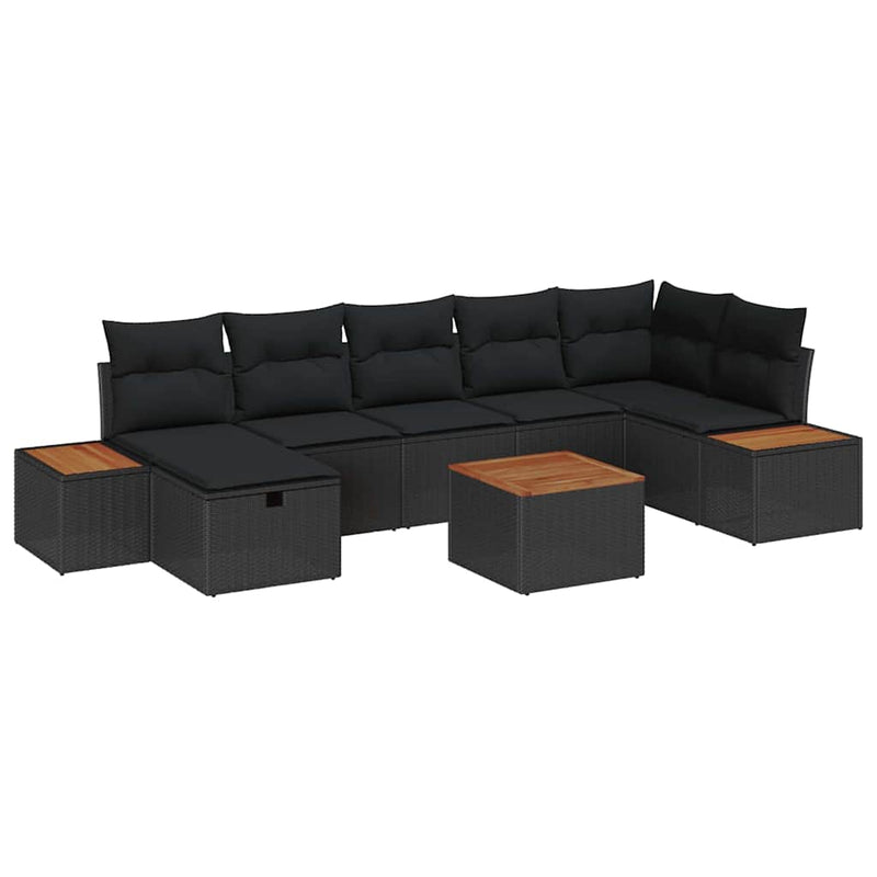 vidaXL Garden Sofa Set with Pillow 8 pcs Black Poly rattan