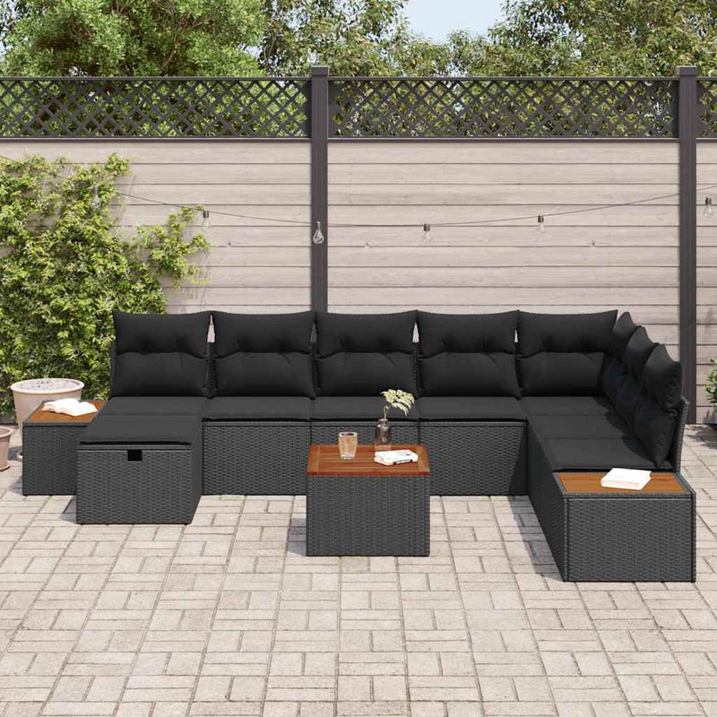 vidaXL Garden Sofa Set with Pillow 9 pcs Black Poly rattan