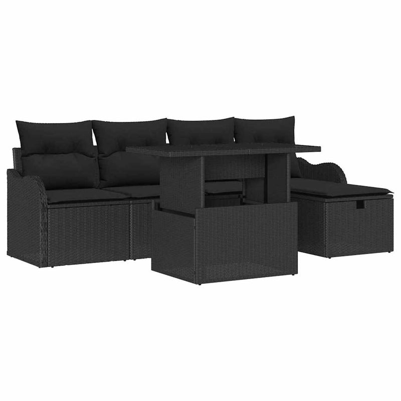 vidaXL Garden Sofa Set with Cushion 6 pcs Black Poly rattan