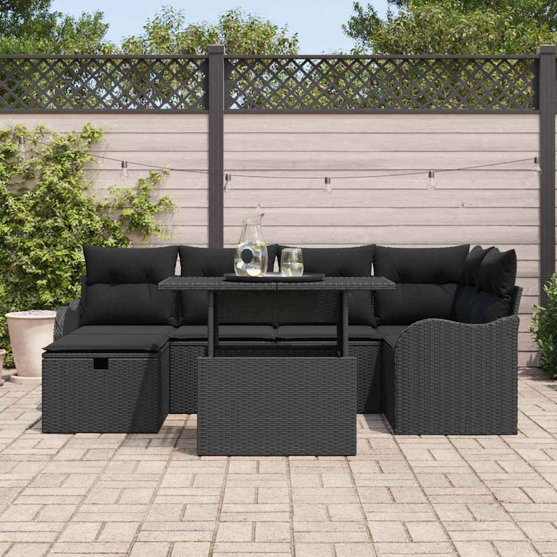 vidaXL Garden Sofa Set with Cushion 7 pcs Black Poly rattan