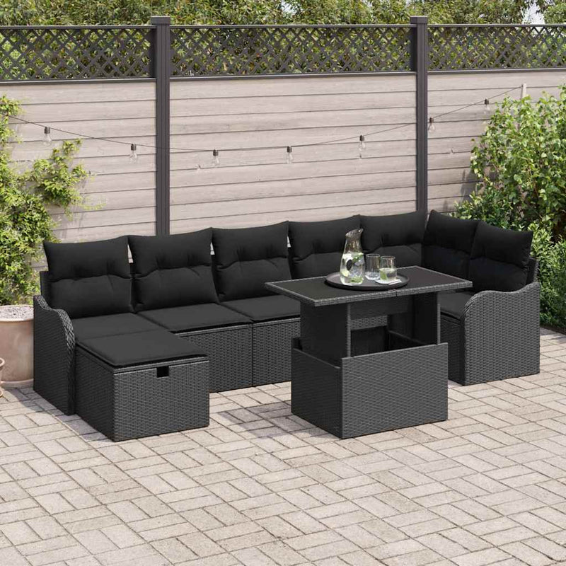 vidaXL Garden Sofa Set with Cushion 8 pcs Black Poly rattan