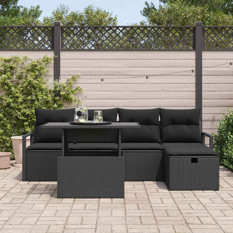 vidaXL Garden Sofa Set with Cushion 6 pcs Black Poly rattan