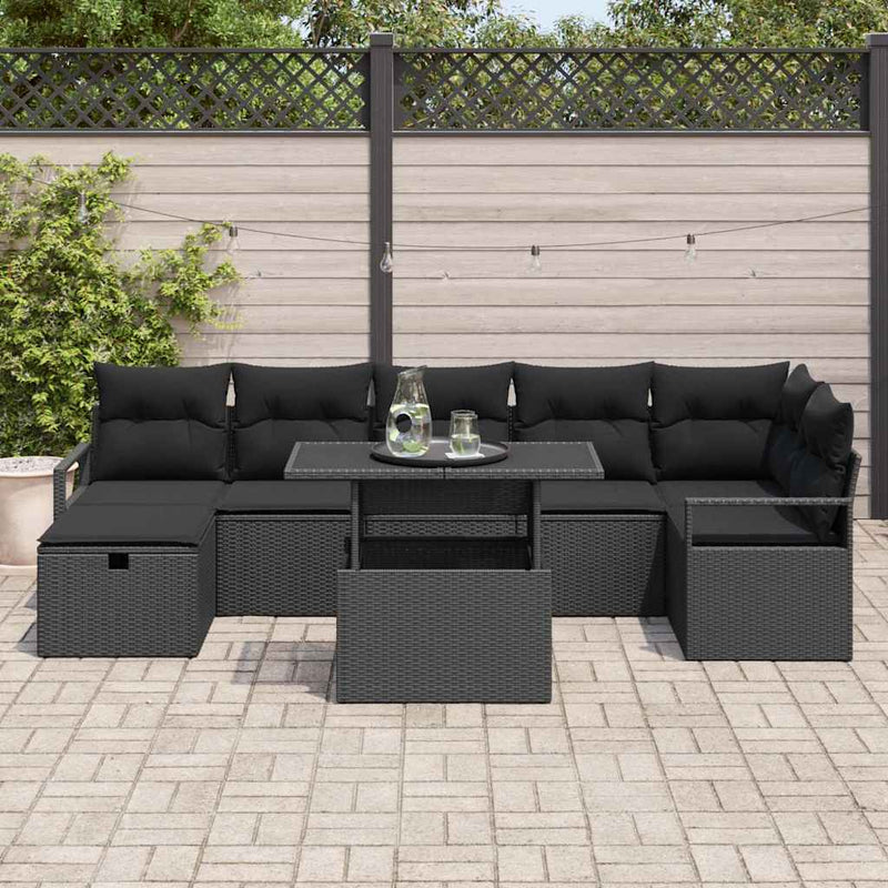 vidaXL Garden Sofa Set with Cushion 8 pcs Black Poly rattan