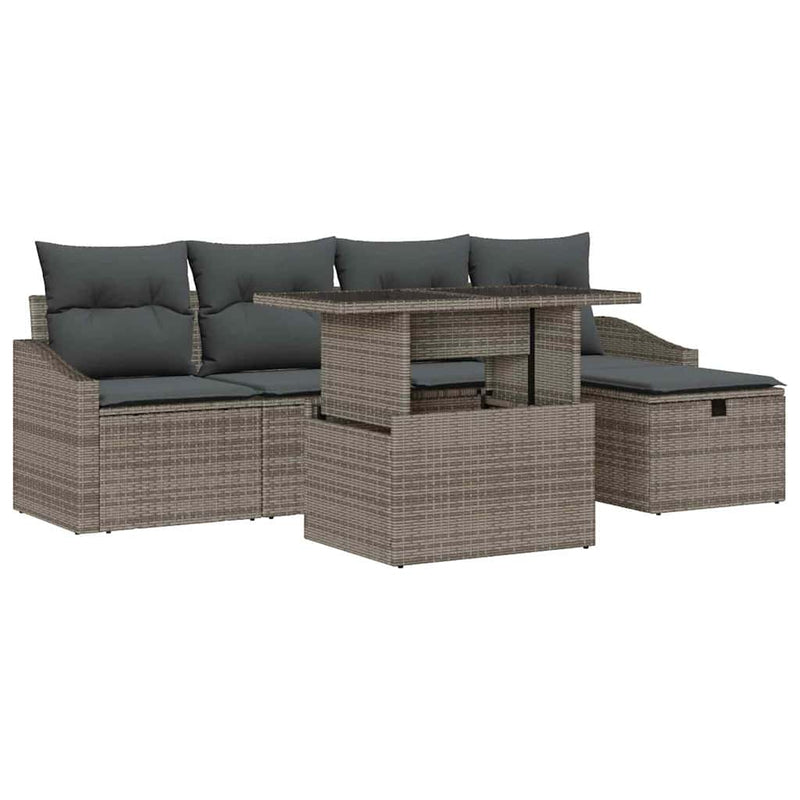 vidaXL Garden Sofa Set Height-Adjustable 6 pcs Grey Poly Rattan
