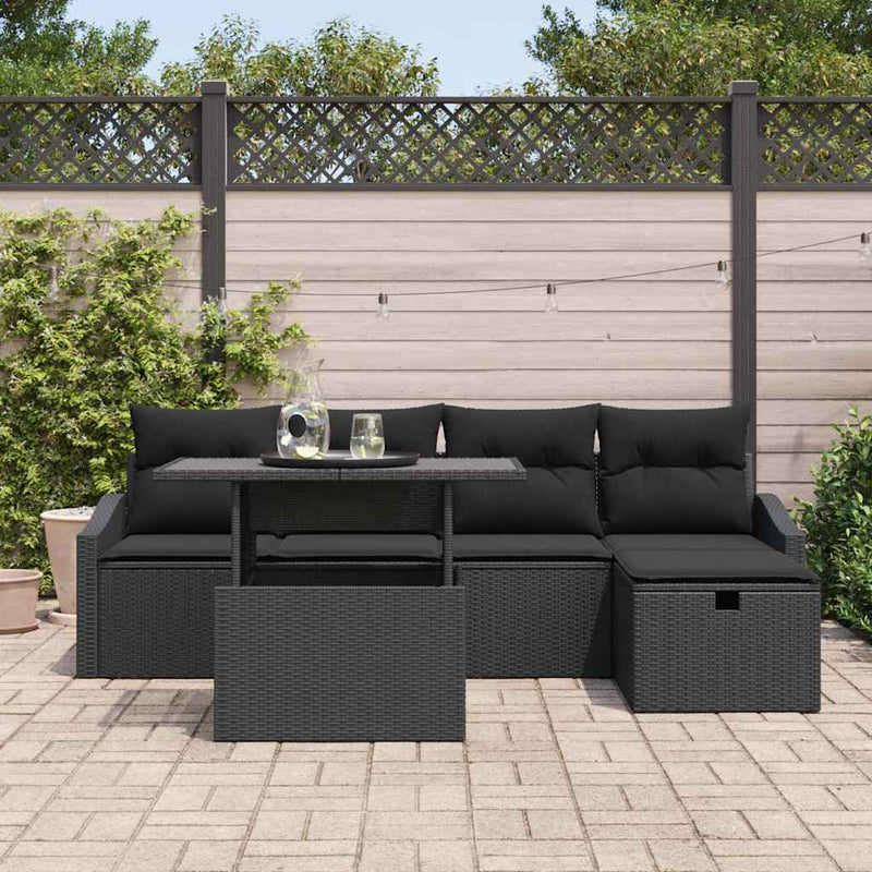 vidaXL Garden Sofa Set Height-Adjustable 6 pcs Black Poly Rattan
