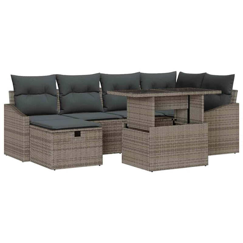 vidaXL Garden Sofa Set Height-Adjustable 7 pcs Grey Poly Rattan