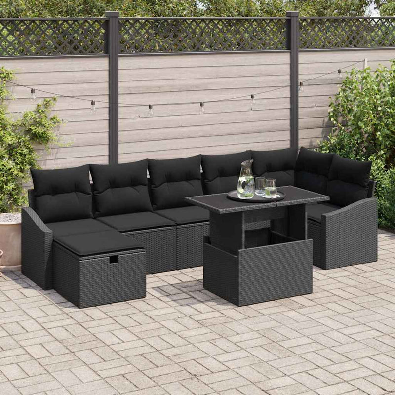 vidaXL Garden Sofa Set Height-Adjustable 8 pcs Black Poly Rattan