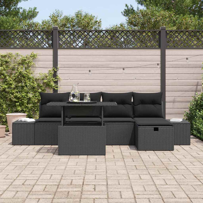 vidaXL Garden Sofa Set Height-Adjustable 6 pcs Black Poly Rattan