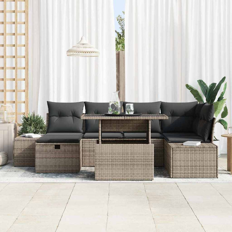vidaXL Garden Sofa Set Height-Adjustable 7 pcs Grey Poly Rattan
