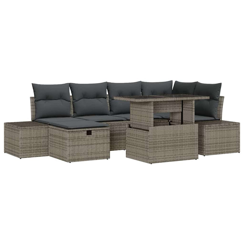 vidaXL Garden Sofa Set Height-Adjustable 7 pcs Grey Poly Rattan