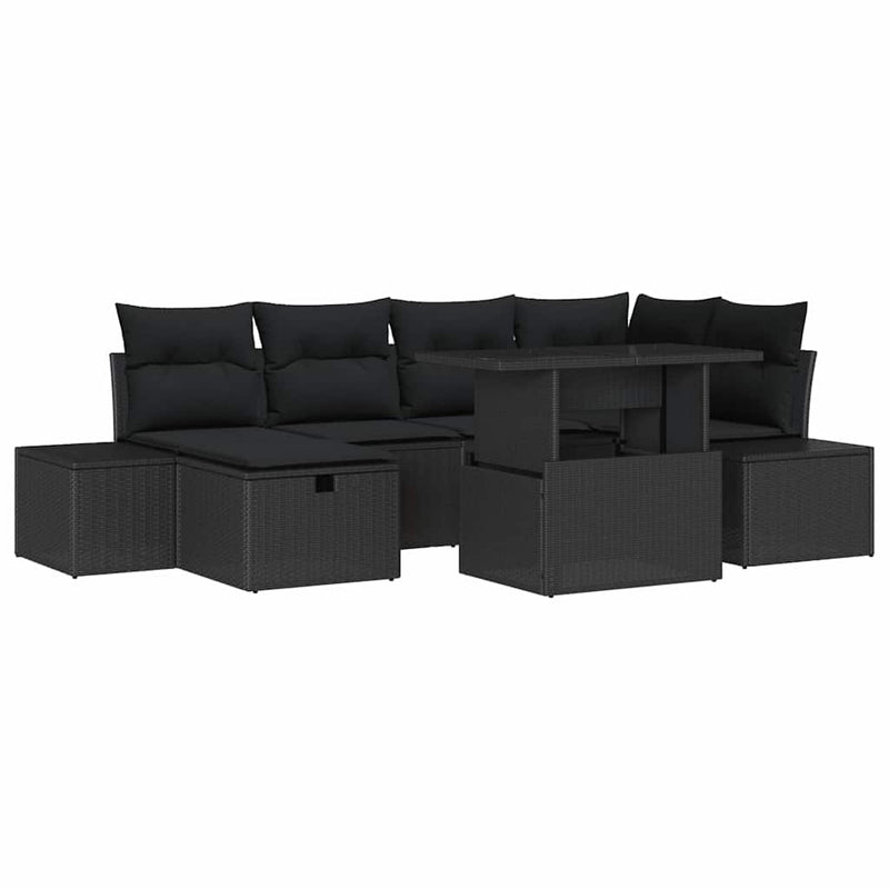 vidaXL Garden Sofa Set Height-Adjustable 7 pcs Black Poly Rattan