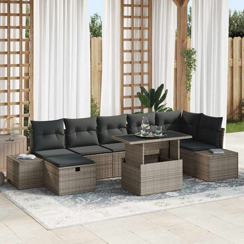 vidaXL Garden Sofa Set Height-Adjustable 8 pcs Grey Poly Rattan