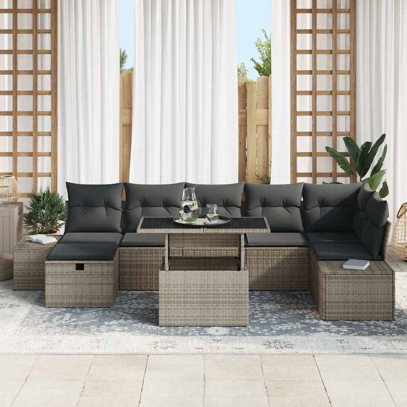 vidaXL Garden Sofa Set Height-Adjustable 8 pcs Grey Poly Rattan