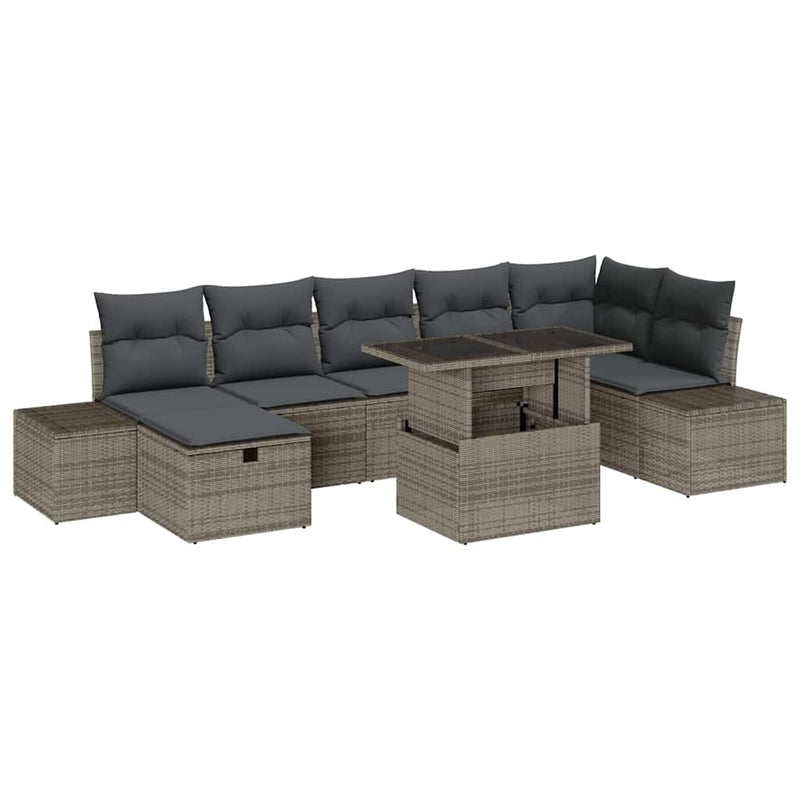 vidaXL Garden Sofa Set Height-Adjustable 8 pcs Grey Poly Rattan