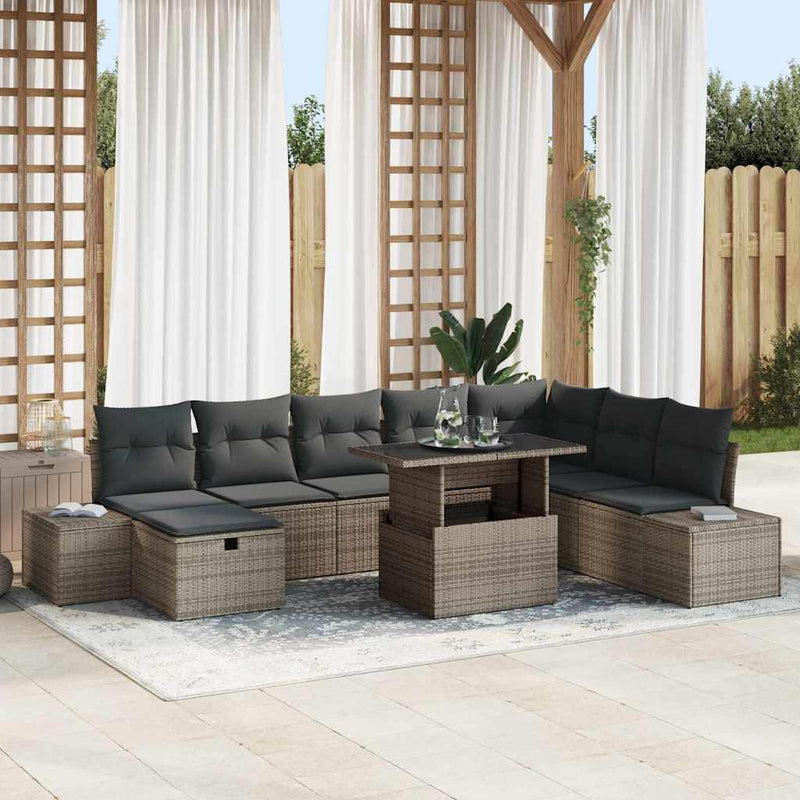 vidaXL Garden Sofa Set Height-Adjustable 9 pcs Grey Poly Rattan