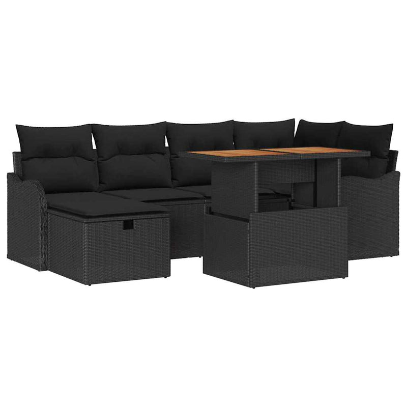 vidaXL Garden Sofa Set Height-Adjustable 7 pcs Black Poly Rattan