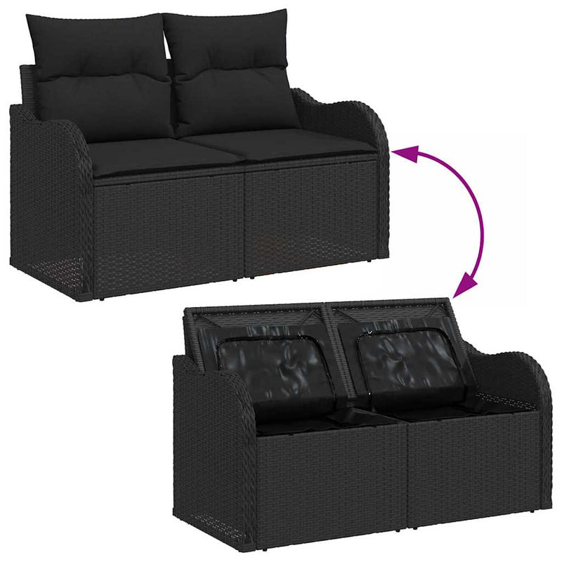 vidaXL Garden Sofa Set with Storage 8 pcs Black Poly rattan