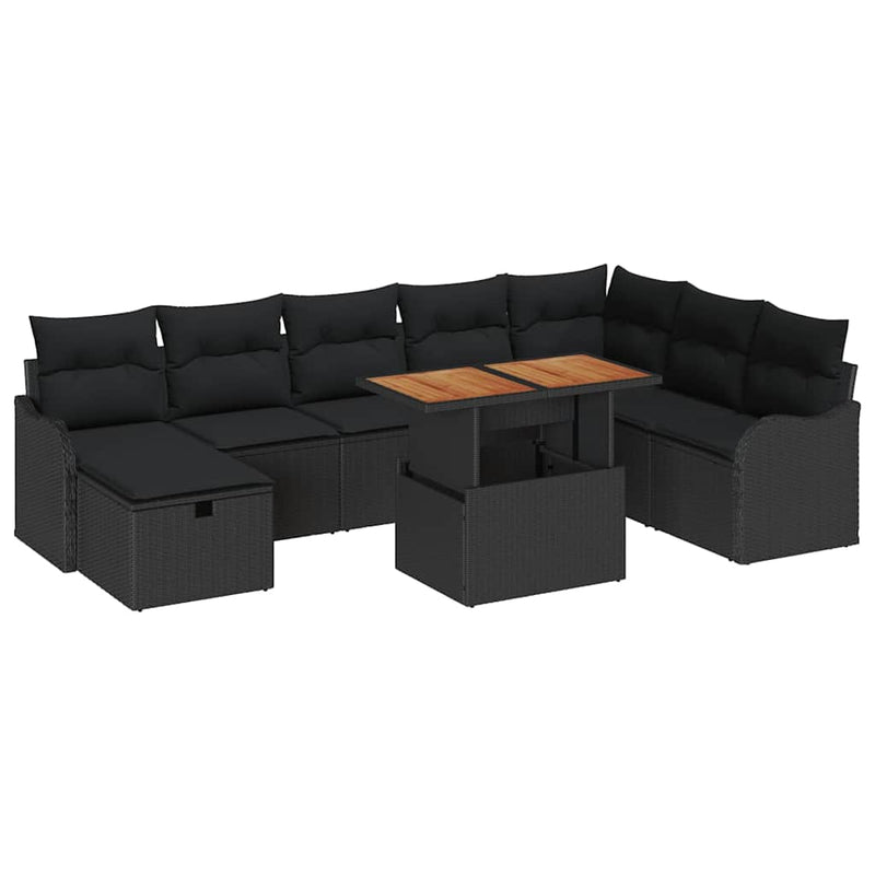 vidaXL Garden Sofa Set Height-Adjustable 9 pcs Black Poly Rattan