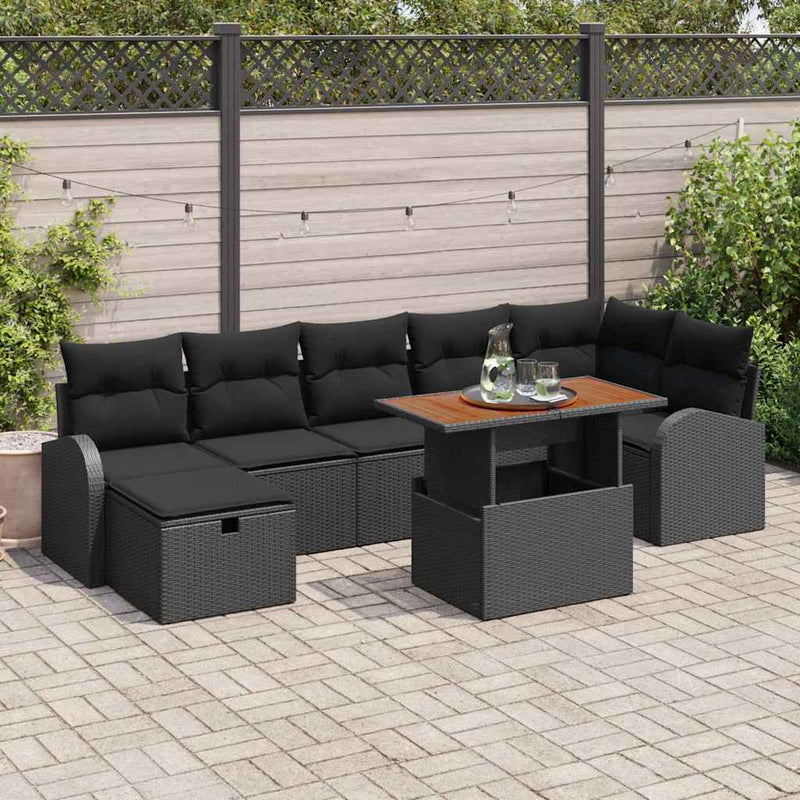 vidaXL Garden Sofa Set Height-Adjustable 8 pcs Black Poly Rattan