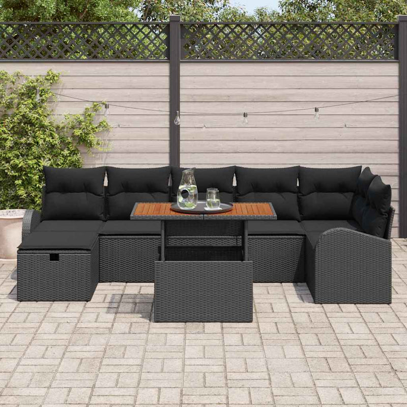 vidaXL Garden Sofa Set Height-Adjustable 8 pcs Black Poly Rattan