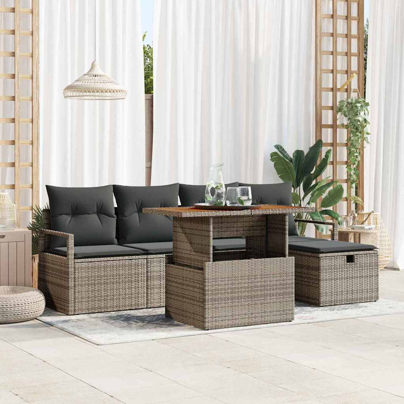 vidaXL Garden Sofa Set Height-Adjustable 6 pcs Grey Poly Rattan