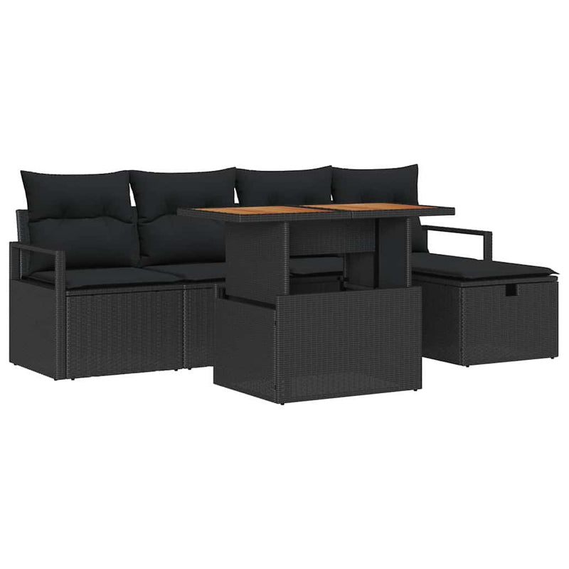 vidaXL Garden Sofa Set Height-Adjustable 6 pcs Black Poly Rattan