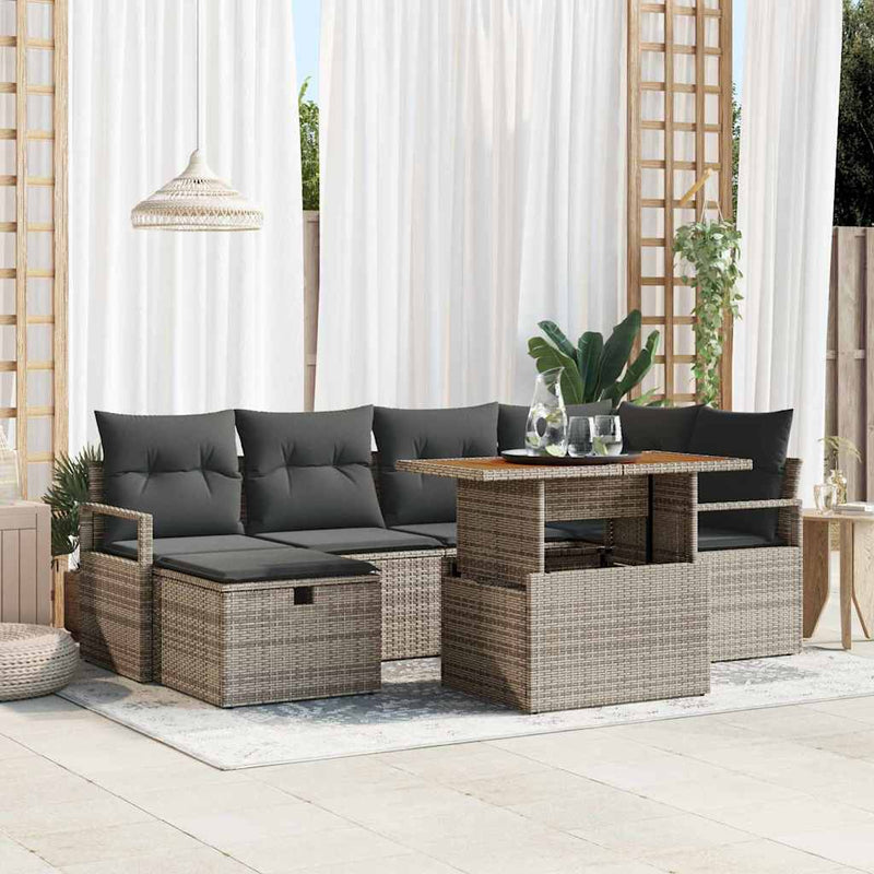 vidaXL Garden Sofa Set Height-Adjustable 7 pcs Grey Poly Rattan