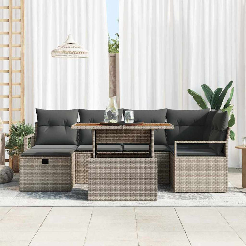 vidaXL Garden Sofa Set Height-Adjustable 7 pcs Grey Poly Rattan