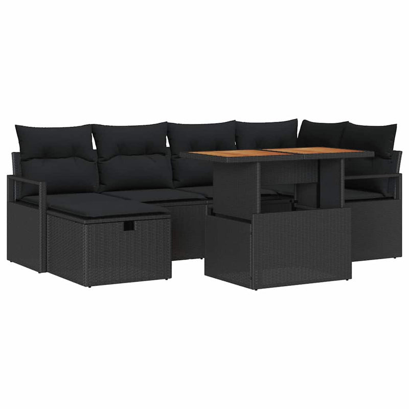 vidaXL Garden Sofa Set Height-Adjustable 7 pcs Black Poly Rattan