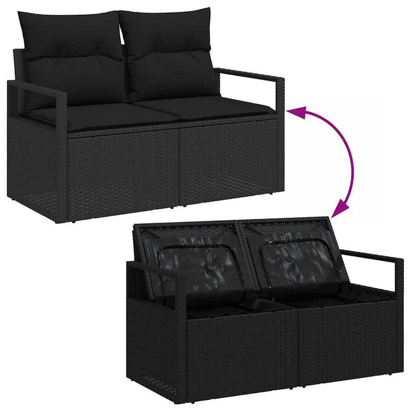 vidaXL Garden Sofa Set Height-Adjustable 7 pcs Black Poly Rattan