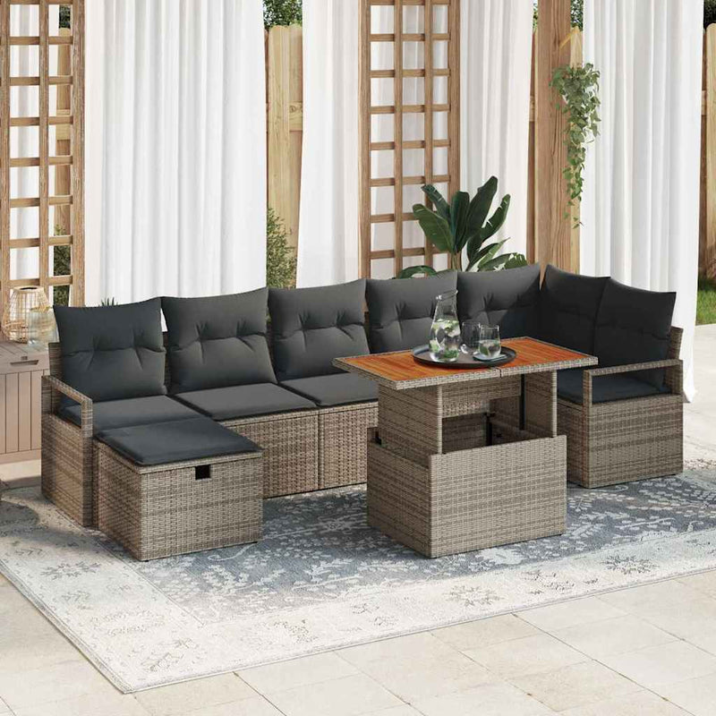 vidaXL Garden Sofa Set Height-Adjustable 8 pcs Grey Poly Rattan