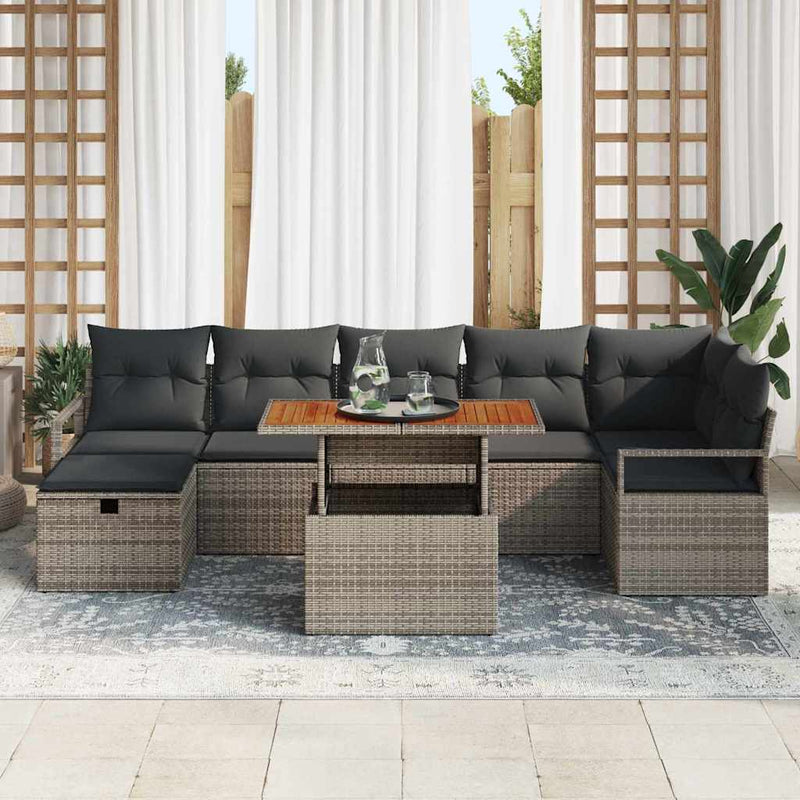 vidaXL Garden Sofa Set Height-Adjustable 8 pcs Grey Poly Rattan