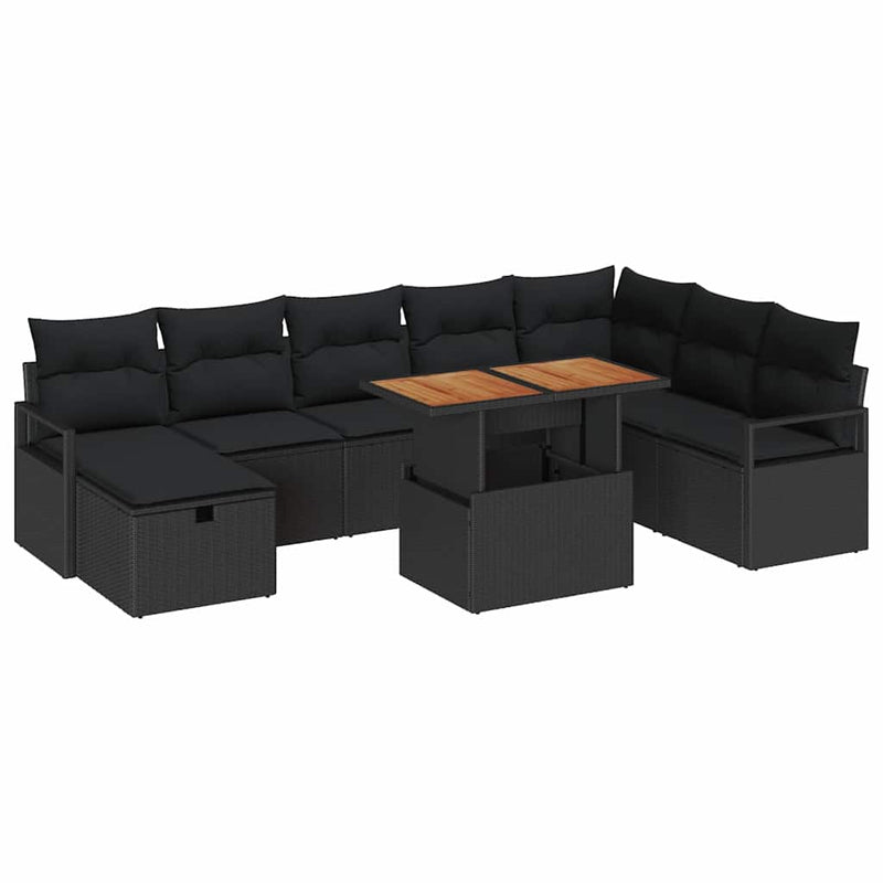 vidaXL Garden Sofa Set Height-Adjustable 9 pcs Black Poly Rattan