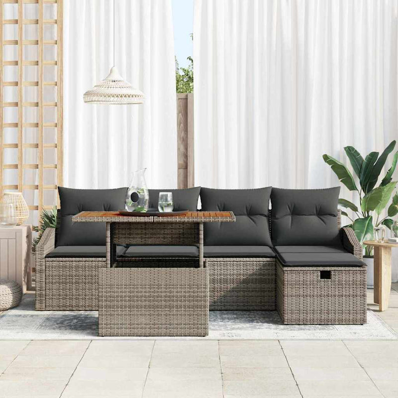 vidaXL Garden Sofa Set Height-Adjustable 6 pcs Grey Poly Rattan