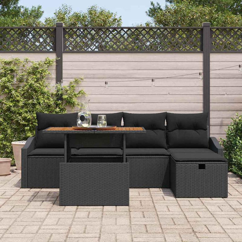 vidaXL Garden Sofa Set Height-Adjustable 6 pcs Black Poly Rattan
