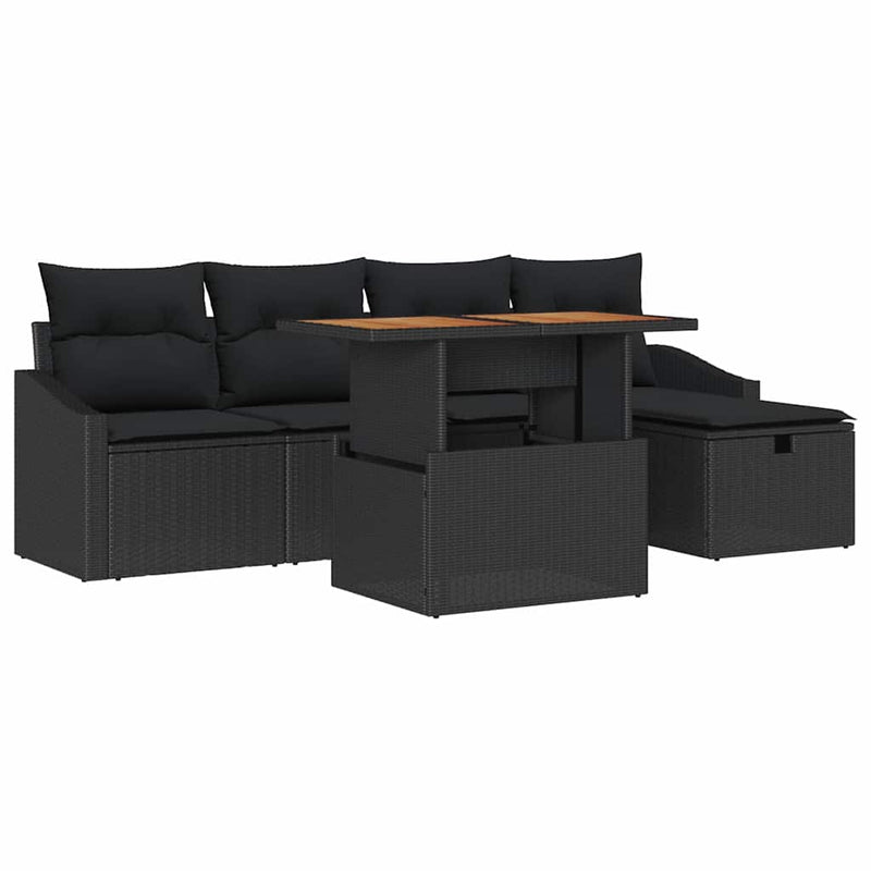 vidaXL Garden Sofa Set Height-Adjustable 6 pcs Black Poly Rattan