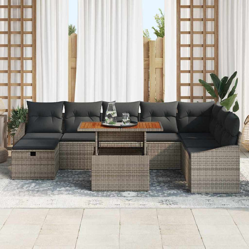 vidaXL Garden Sofa Set Height-Adjustable 9 pcs Grey Poly Rattan